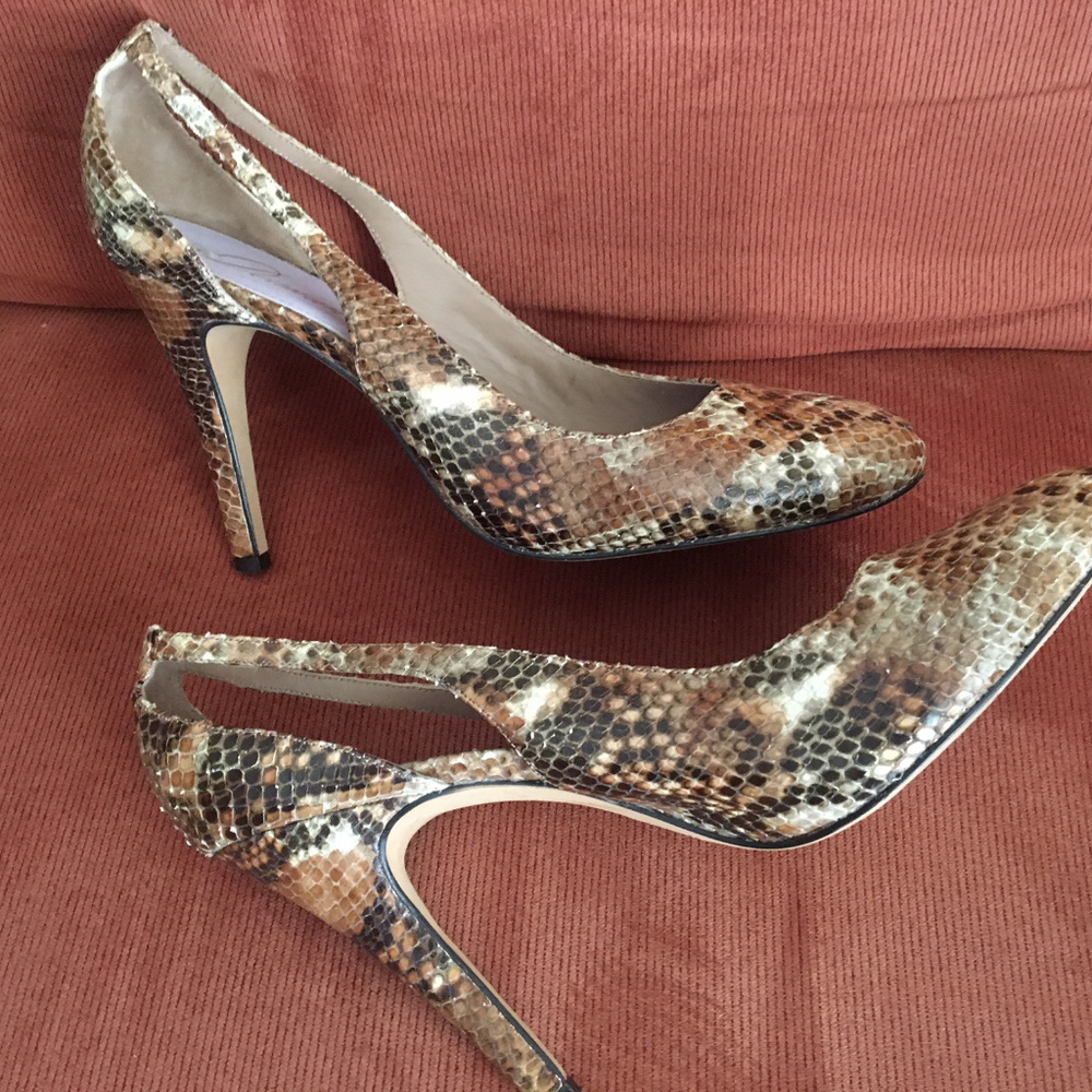 Snake skin pumps by Delman